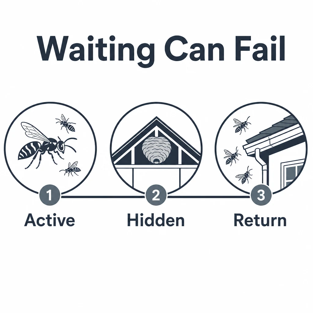 Graphic explaining why waiting can leave a loft wasp nest risk